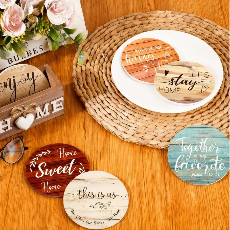 Cele mai noi - Set suporturi pentru pahare Home cu mesaje motivationale