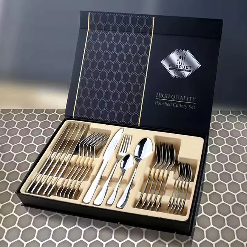 Set tacamuri stil portughez 24 piese argintiu din otel inoxidabil [0]