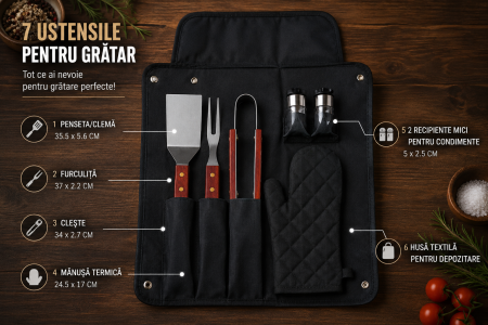 Set ustensile gratar BBQ 7 piese cu husa textila [1]