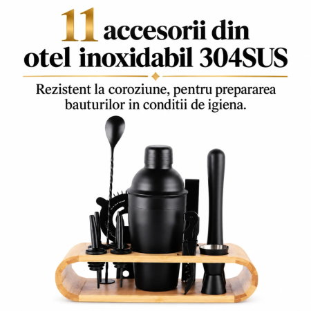 Shaker bar cu 11 accesorii 750ml Negru [3]