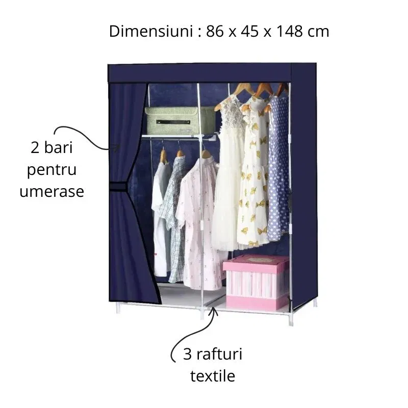 Sifonier textil pliabil cu bara si rafturi [3]