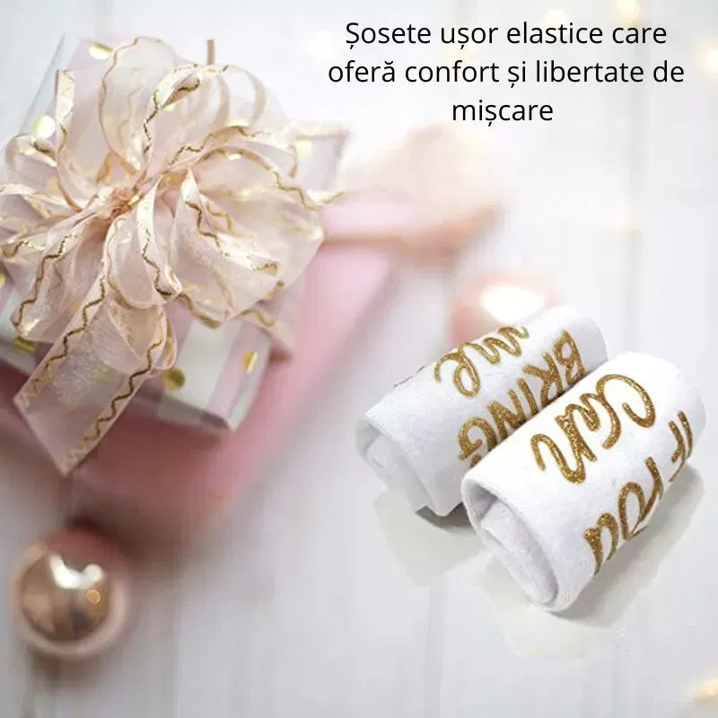 Sosete amuzante Bring Me Wine albe cu mesaj auriu [3]