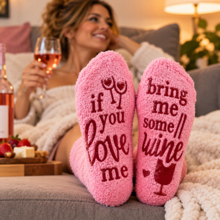 Sosete amuzante If you love me Bring Me Wine Briose roz [2]