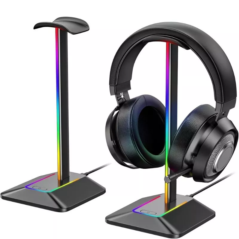 Suport de casti gaming cu RGB, 2xUSB si antiderapant, Disco-stand [13]