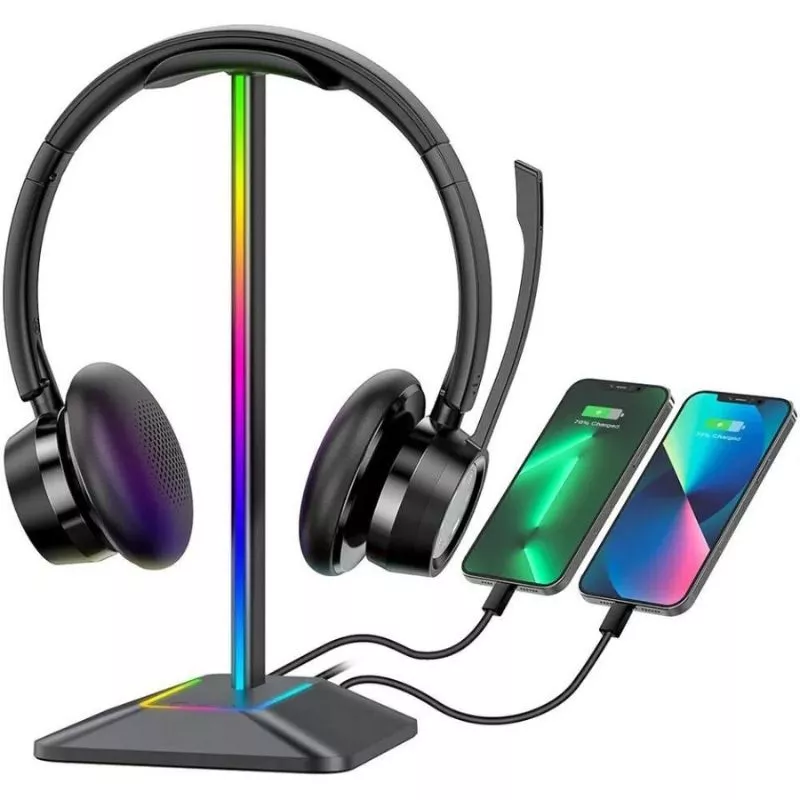Suport de casti gaming cu RGB, 2xUSB si antiderapant, Disco-stand [12]
