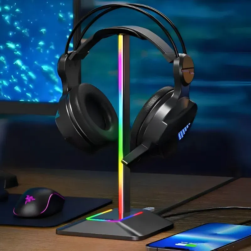 Pentru Copilul din tine - Suport de casti gaming cu RGB, 2xUSB si antiderapant, Disco-stand