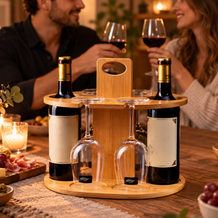 Cadouri pentru Tati - Suport din lemn pentru sticle si pahare de vin