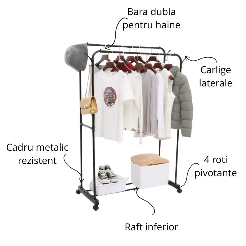 Suport haine reglabil cu bara si raft inferior [3]