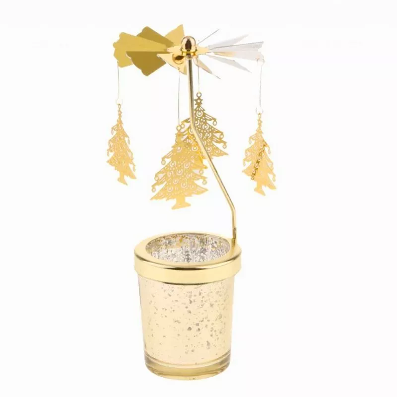 Suport lumanare decorativa Caruselul rotativ cu brazi [9]