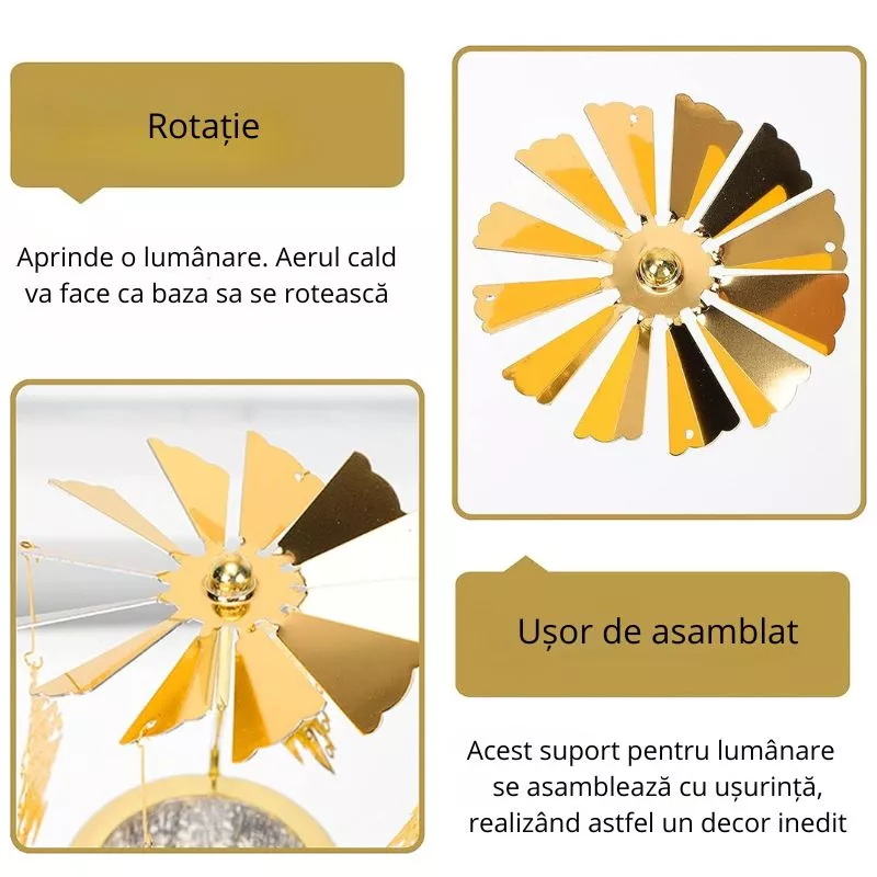 Suport lumanare decorativa Caruselul rotativ cu brazi [6]