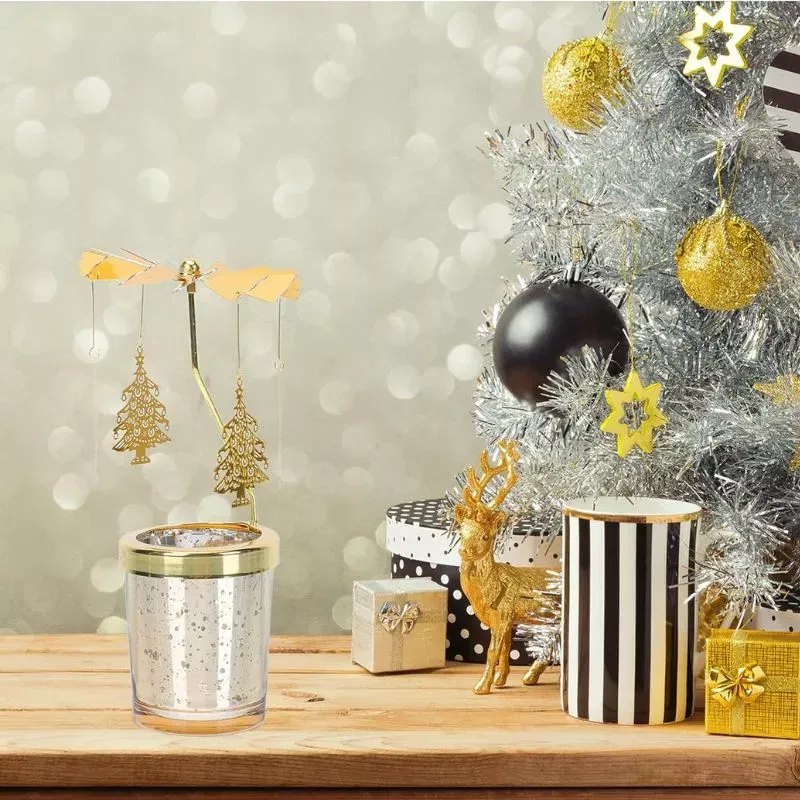 Suport lumanare decorativa Caruselul rotativ cu brazi [3]