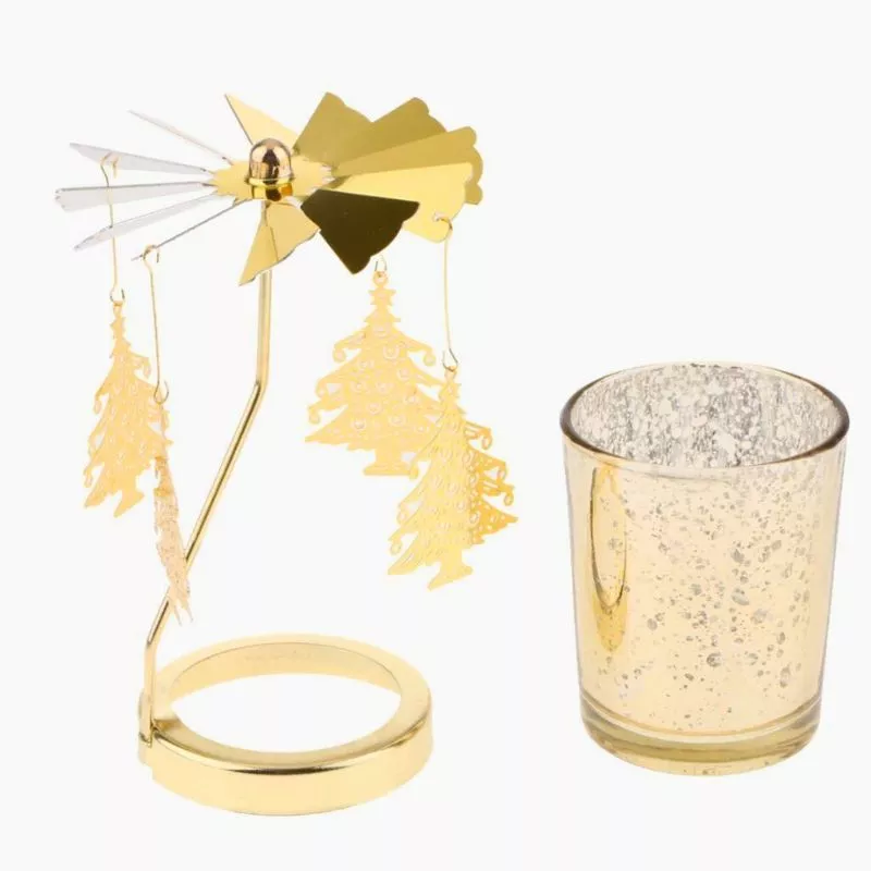 Suport lumanare decorativa Caruselul rotativ cu brazi [8]