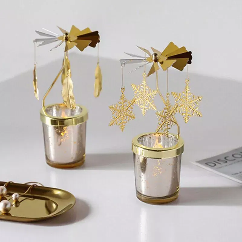 Suport lumanare decorativa Caruselul rotativ cu fulgi [3]