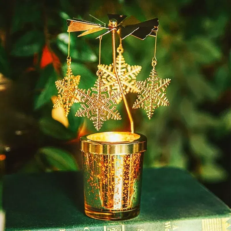 Cadouri pentru Iubita - Suport lumanare decorativa Caruselul rotativ cu fulgi