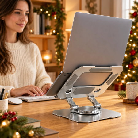 Cadouri pentru Femei - Suport Metalic Rotativ si Pliabil pentru Laptop si Tableta