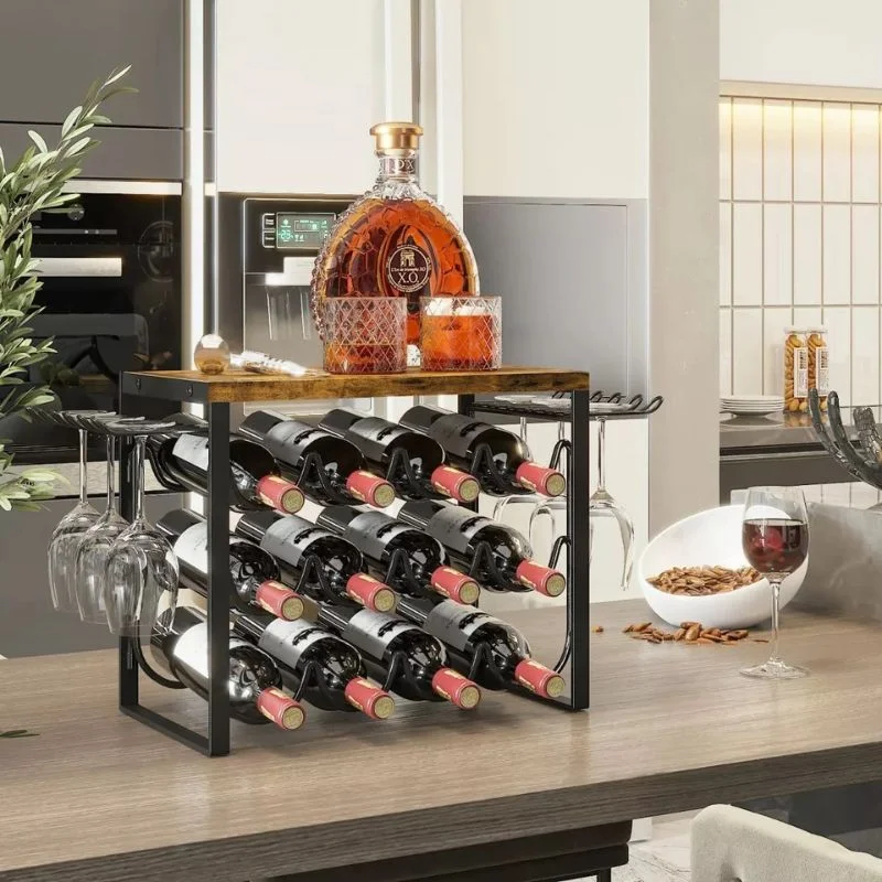 Suport vin pentru 12 sticle si 6 pahare, design vintage [2]