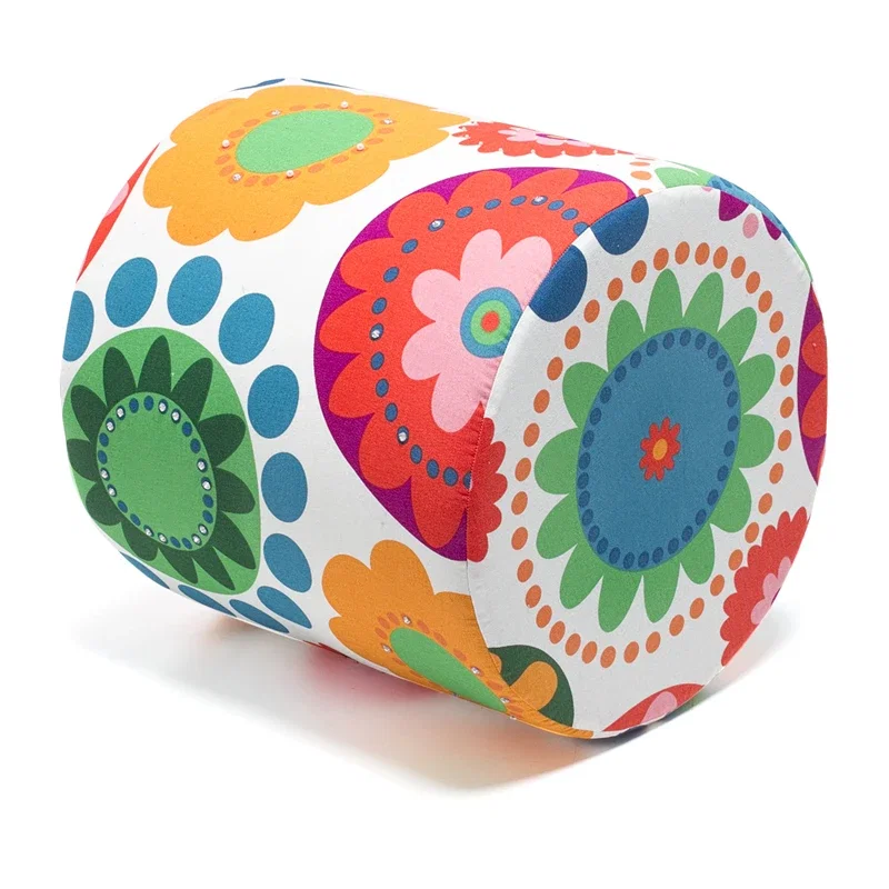 Taburet Bahar, cilindric, model floral, tapiterie multicolora, vesel [1]
