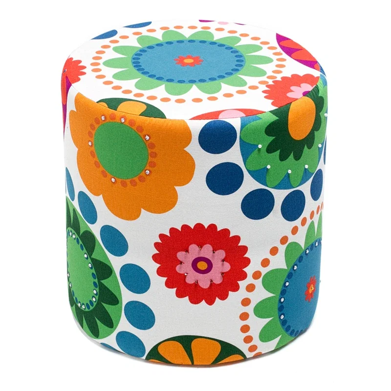 Taburet Bahar, cilindric, model floral, tapiterie multicolora, vesel [0]