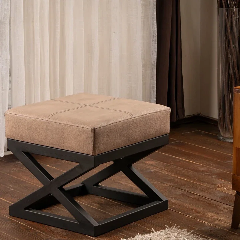 Taburet Krupa bej, cadru metalic, tapiterie din piele ecologica, design elegant [0]