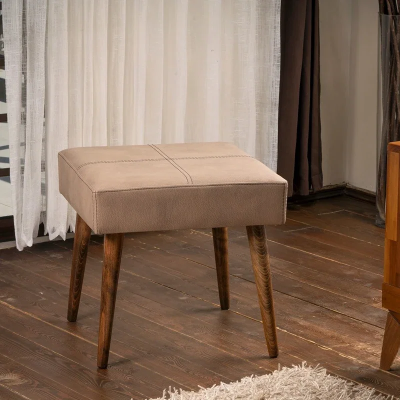 Cele mai noi - Taburet Urga bej, picioare din lemn, tapiterie piele ecologica, design clasic