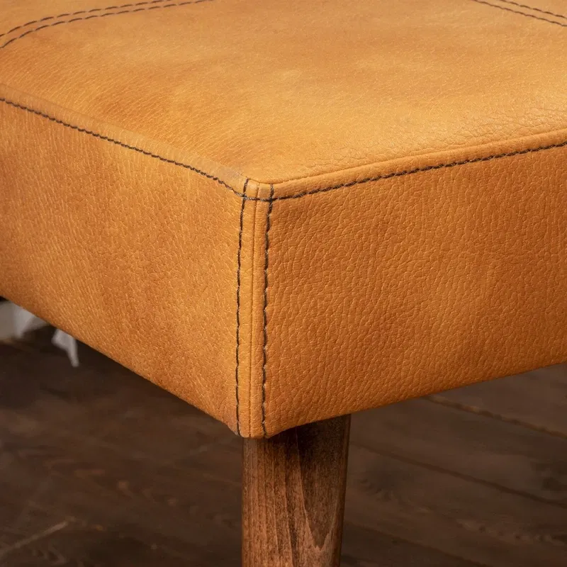 Taburet Urga mustar, structura din lemn, tapiterie piele ecologica, design modern [3]