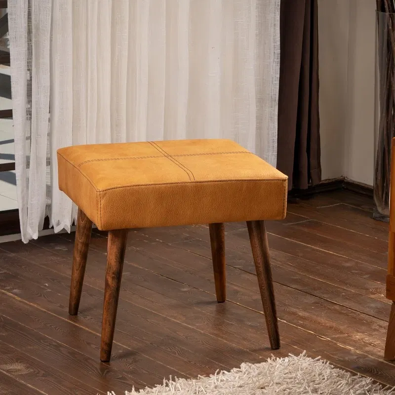 Taburet Urga mustar, structura din lemn, tapiterie piele ecologica, design modern [0]