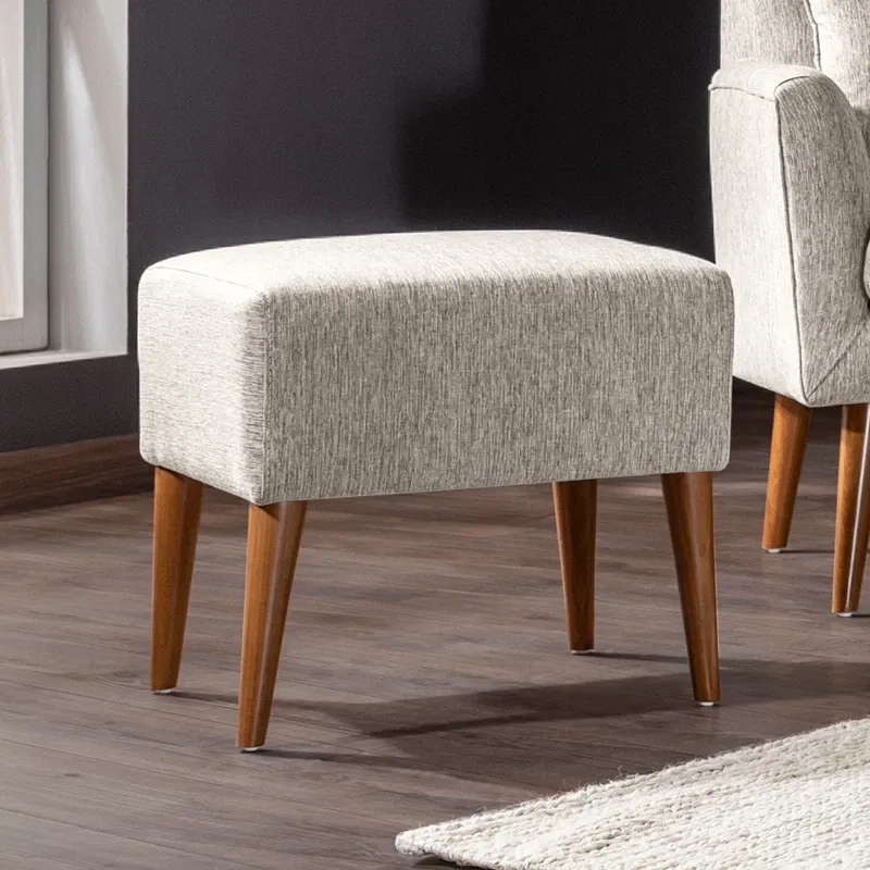 Taburet Zeni, crem, tapitat, cu picioare din lemn, 50 cm [0]