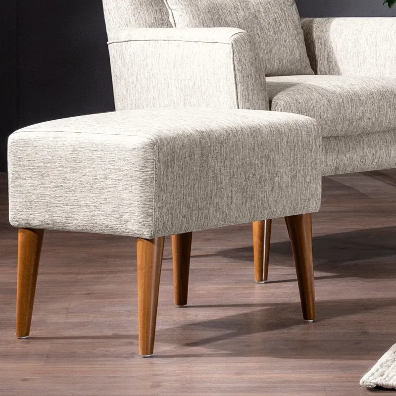 Taburet Zeni, crem, tapitat, cu picioare din lemn, 50 cm [3]