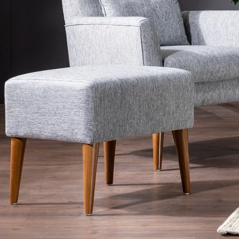 Taburet Zeni, gri, tapitat, cu picioare din lemn, 50 cm [3]