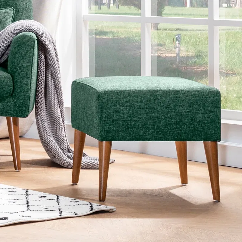 Taburet Zeni, verde, tapitat, cu picioare din lemn, 50 cm [0]