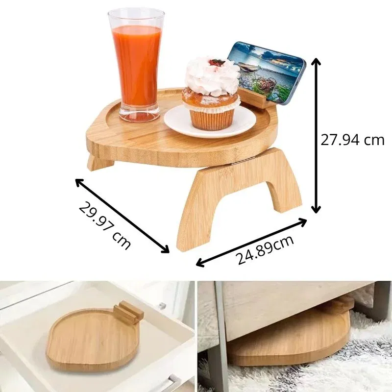 Tava de servire din lemn pentru brat canapea, cu suport telefon [10]