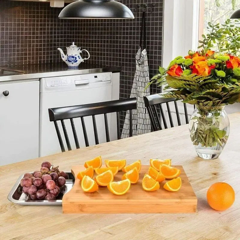 Tocator din bambus cu tava din otel inoxidabil [2]