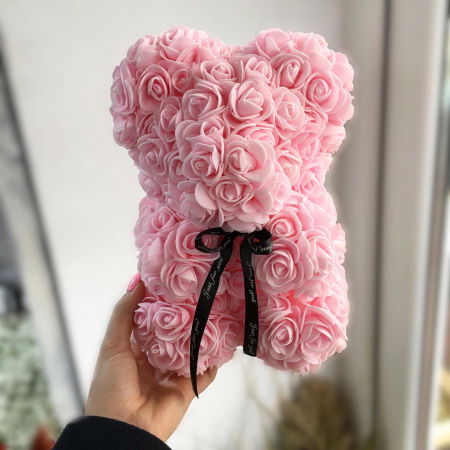 Cadouri - Ursulet din spuma roz, 25 cm, cutie cadou