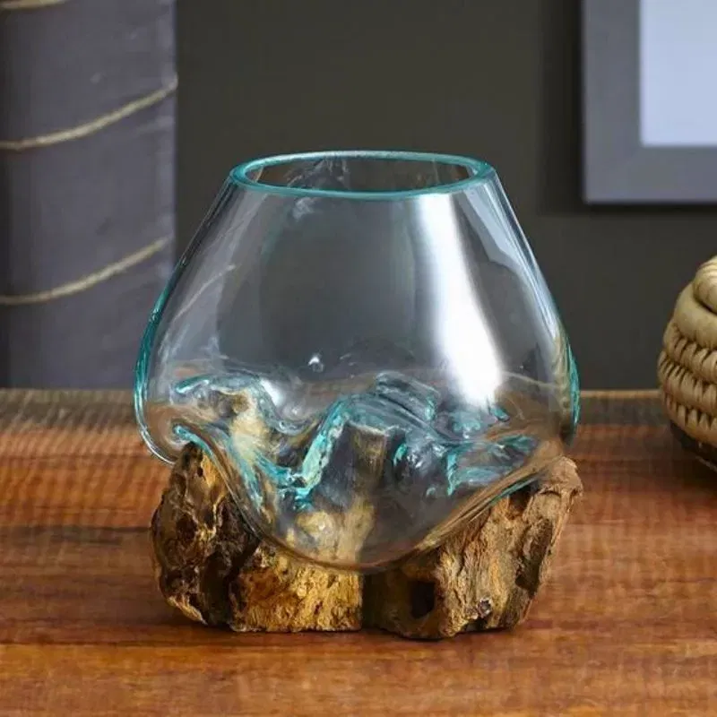 Vas Artistic din Sticla Topita pe Lemn [0]