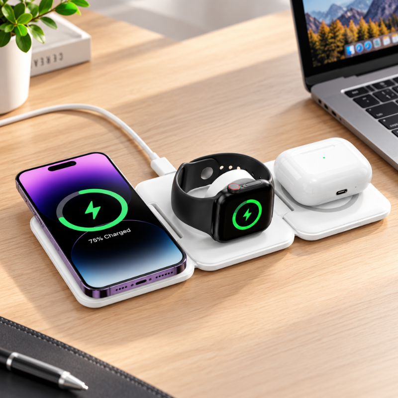 Incarcator wireless universal 3 in 1, pliabil, 15W, MagSafe