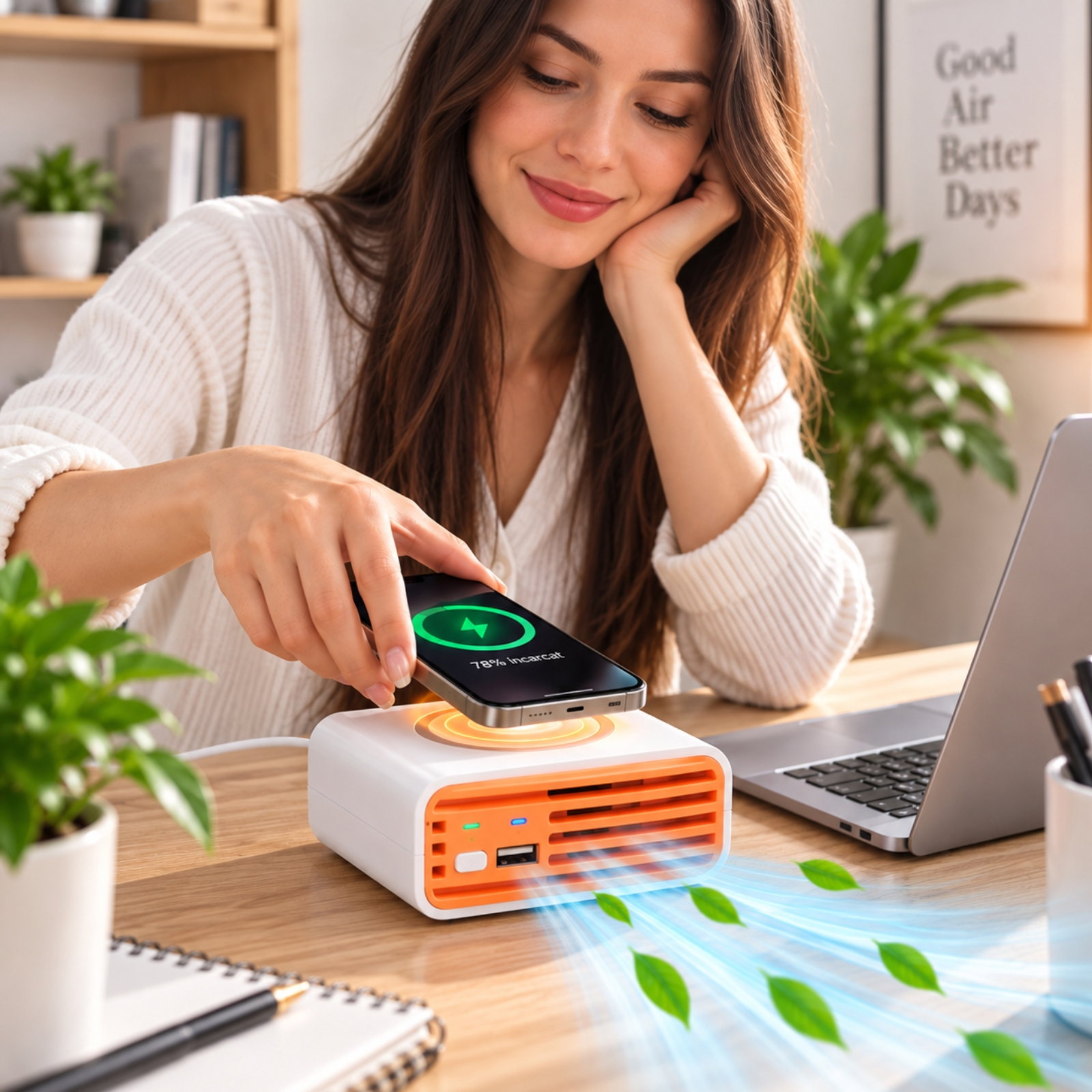 Purificator de aer wireless 3 in 1 Portocaliu