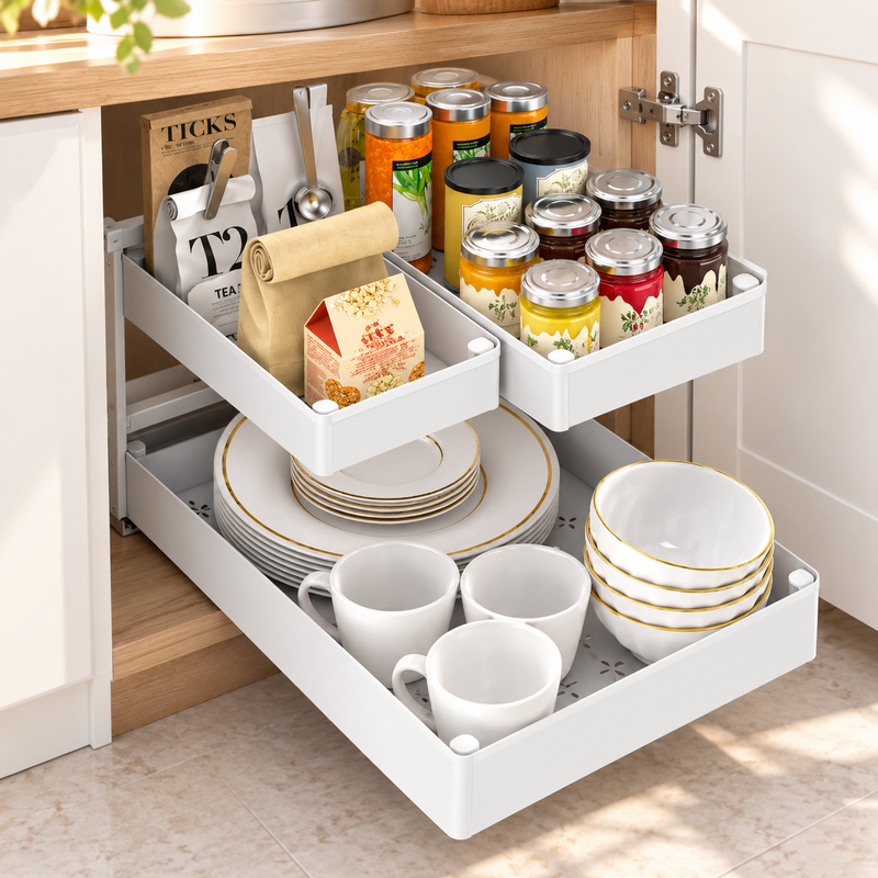 Set 3 sertare glisante soft close, extragere totala