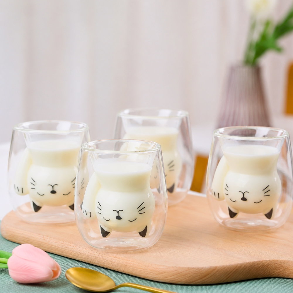 Set 4 Pahare cu Pereti Dubli Black Cat