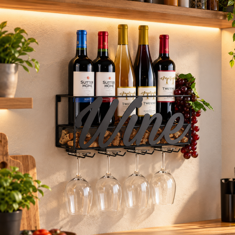 Suport de vin suspendat pentru sticle si pahare