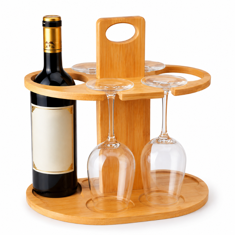 Suport din lemn pentru sticle si pahare de vin