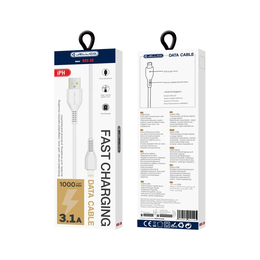 Cablu date iPhone - Cablu date iPhone USB A la Lighting Cable 1metru, alb, KDS-30, 3.1A