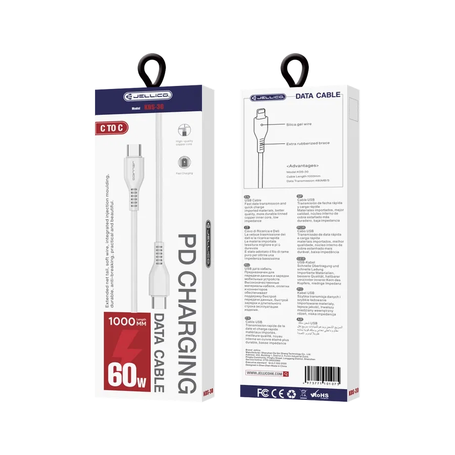 Cablu date Type C la Type C - Cablu date Type C la Type C , USB-C la USB-C, 60 W,  1m (alb)  Jellico, KDS-30
