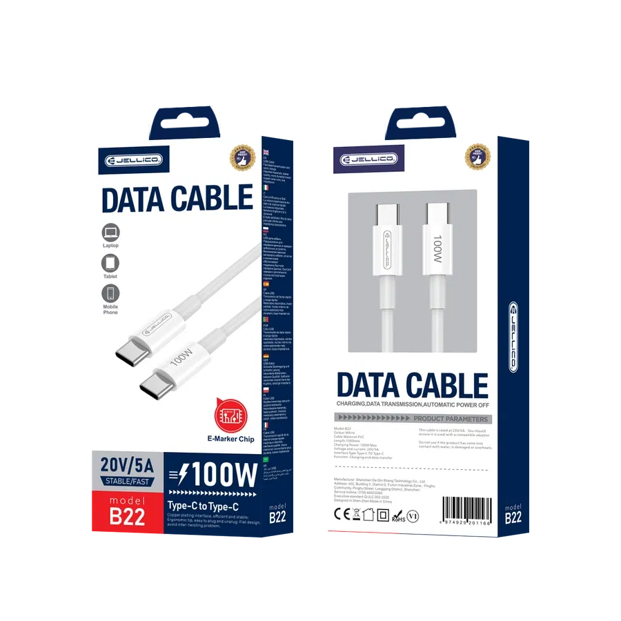 Cablu date Type C la Type C - Cablu date Type C la Type C , USB-C - USB-C PD 100W 1M White