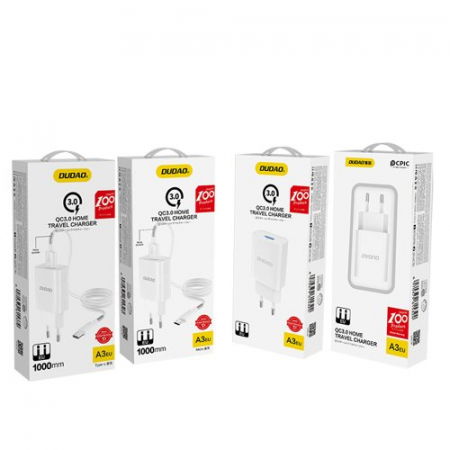 Pentru iPhone - Incarcator Dudao charger EU USB 5V / 2.4A QC3.0 Quick Charge 3.0 white (A3EU white)