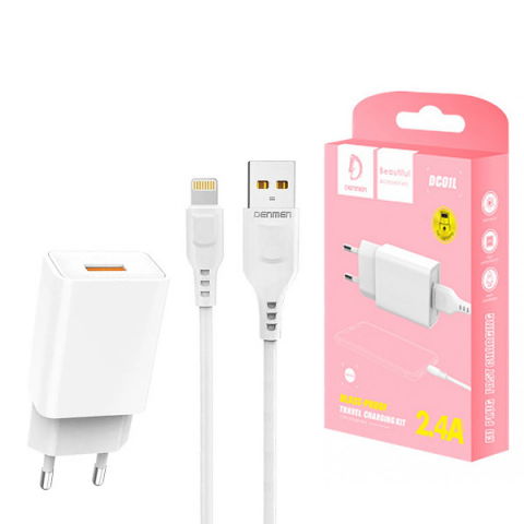 Incarcatoare Type C USB C - Incarcator iPhone cu Cablu Lighting, 2.4A 12W 1m White DC01