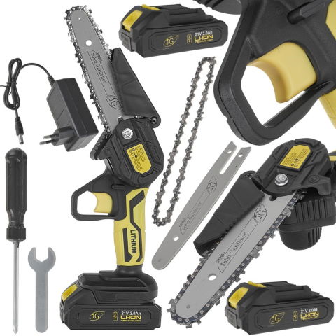 Accesorii supravietuire padure - Mini Drujba pe baterie, 6", set xxl, 2 baterii + accesorii