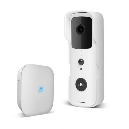 Camera supraveghere - Sonerie inteligenta cu camera video Smart Wi-Fi, alimentat cu baterie, MicroSD, FHD, PIR, alb