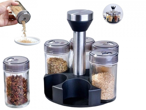 Rasnite bucatarie - Solnita,Organizator de condimente recipiente rotative din sticlă 6 bucăți sare de condimente