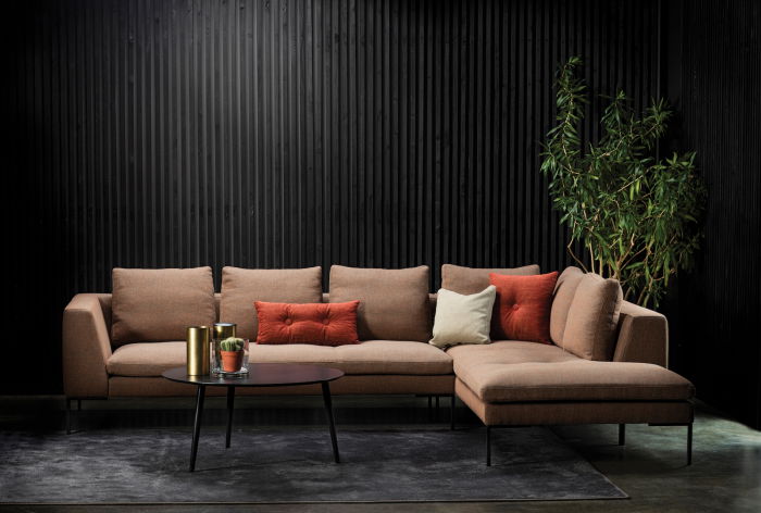 Corner sofa Loano Flexlux 319x230 cm with black metal legs and fabric upholstery Group 1 Copparo Light Grey 1461 [3]