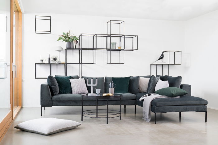 Corner sofa Loano Flexlux 319x230 cm with black metal legs and fabric upholstery Group 1 Copparo Light Grey 1461 [6]